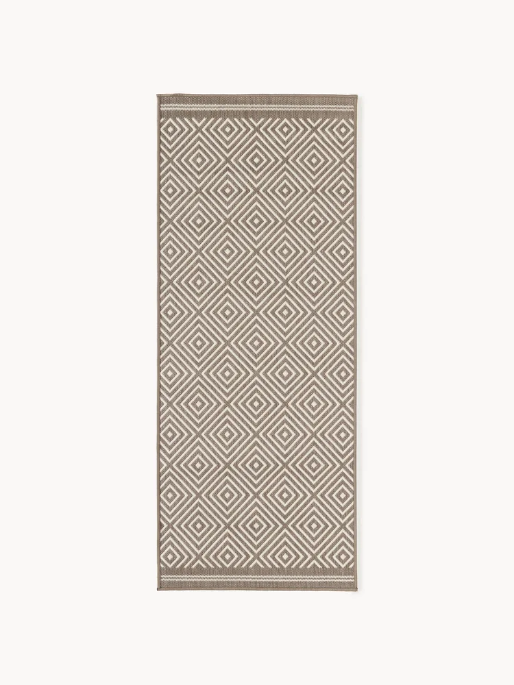 Westwing Collection Ковер уличный Reddy двусторонний с ромбовидным узором, дорожка 80х200 см, тауп и молочно-белый