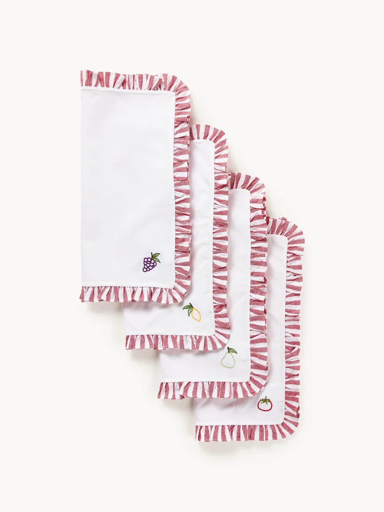 Westwing Collection Салфетка сервировочная Melony из хлопка с вышивкой и оборкой, 45х45 см, красная
