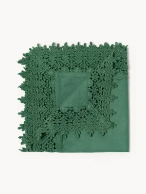 Westwing Collection Салфетка сервировочная Flavia из хлопка с кружевом, 45х45 см, тёмно-зелёная