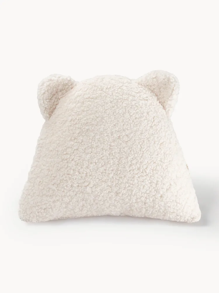 Wigiwama Подушка декоративная детская Teddy Bear с ушками мишки из плюша тедди, 37х40х10 см, молочно-белая