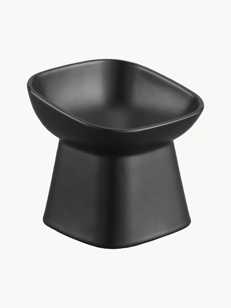 Yamazaki Миска для животных Tower из керамики с наклонной чашей, 12 x 12 x 12 см, чёрная