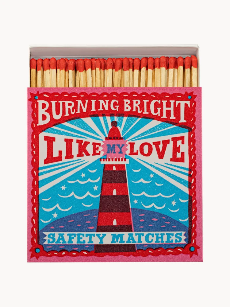 ARCHIVIST Спички декоративные Burning Bright в картонном коробке, 125 шт., 11х11х3 см, белый с розово-синим узором