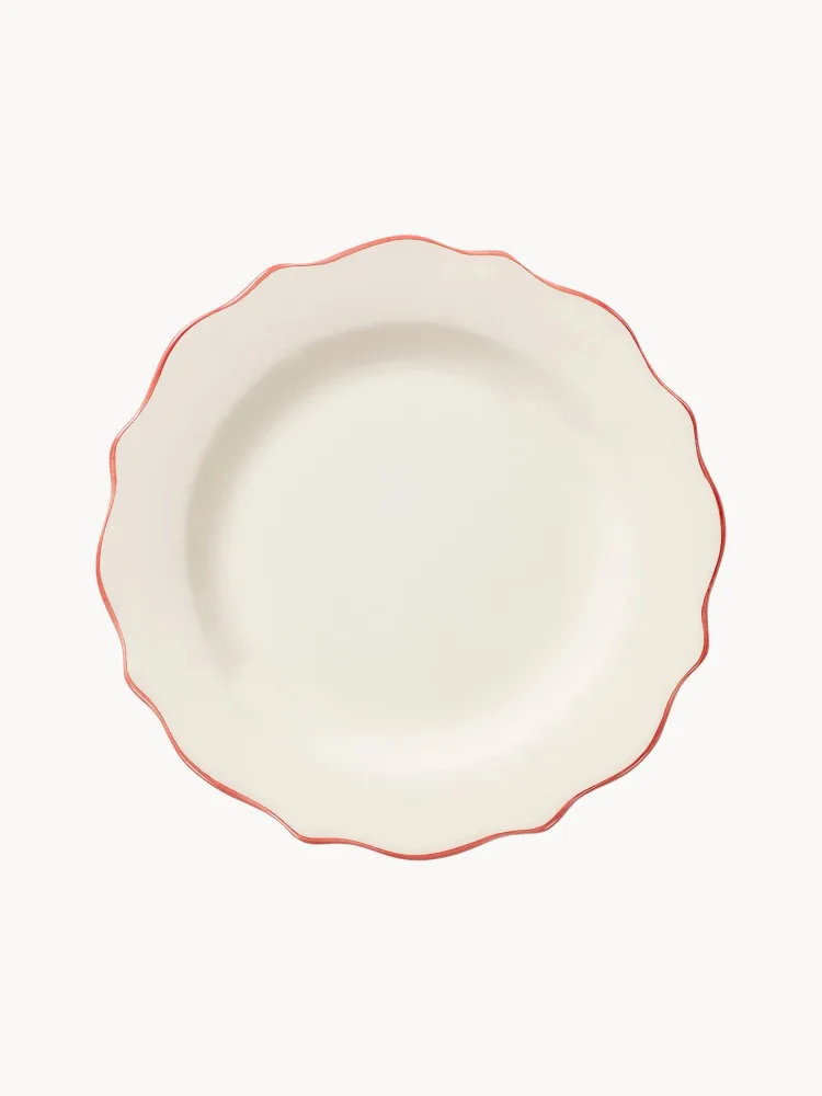 Anna + Nina Тарелка для завтрака Scalloped ручной росписи, Ø 22 × В 4 см, Приглушённый белый