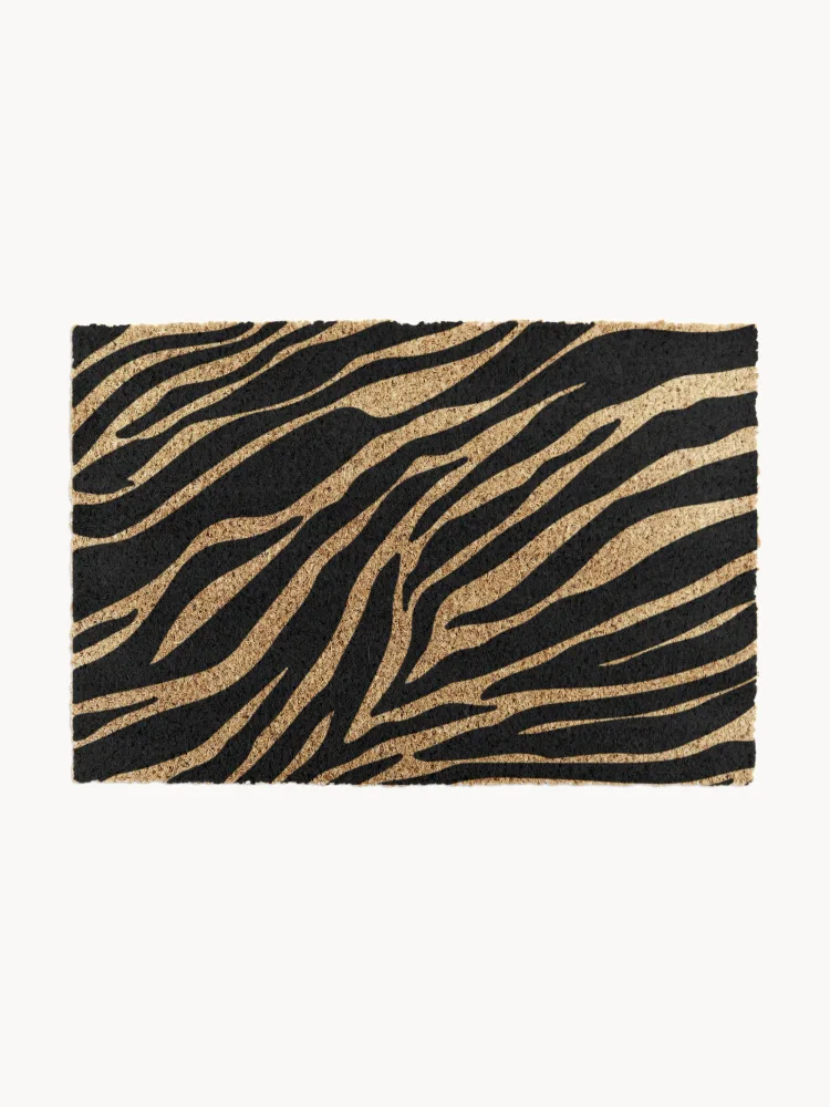 Коврик придверный Zebra из кокосового волокна на резиновой основе, 40х60 см, чёрный с натуральным