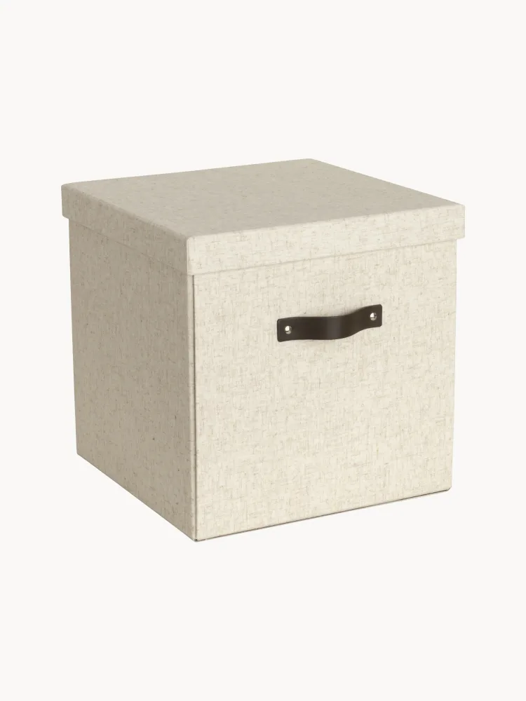 Bigso Box of Sweden Коробка для хранения Logan с крышкой и кожаной ручкой, Ш 32 × В 31 см, Светлый бежевый