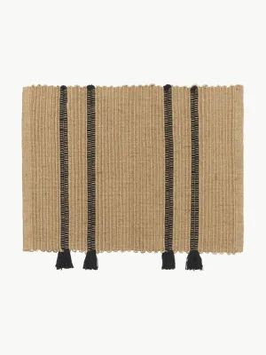 Broste Copenhagen Коврик придверный Ezra из джута с хлопком, с полосами и бахромой, 50х70 см, бежевый с чёрным