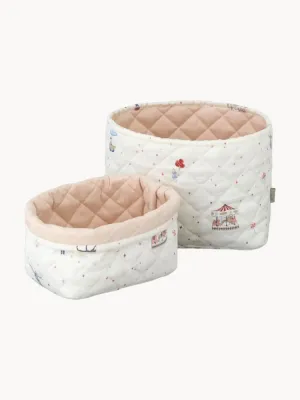 Cam Cam Copenhagen Корзина для хранения Carousel из хлопка, набор 2 шт., 22х17 и 19х15 см, молочно-белый с красным
