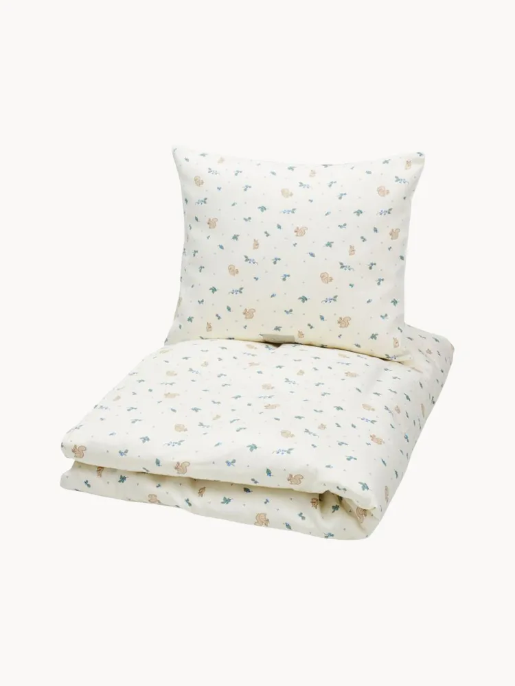 Cam Cam Copenhagen Комплект постельного белья детский Blueberries из хлопкового сатина, 70 х 100 см и 40 х 45 см, молочно-белый с синим