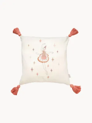Cam Cam Copenhagen Подушка декоративная детская Ballerina с вышивкой и кисточками из хлопка, 35х35х10 см, молочно-белая с розовым