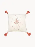 Cam Cam Copenhagen Подушка декоративная детская Ballerina с вышивкой и кисточками из хлопка, 35х35х10 см, молочно-белая с розовым — фото 1