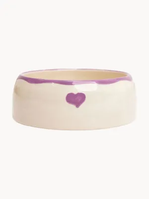 DOGGUO Миска для животных Heart из керамики с ручной росписью, диаметр 20 см, высота 9 см, молочно-белая с сиреневым