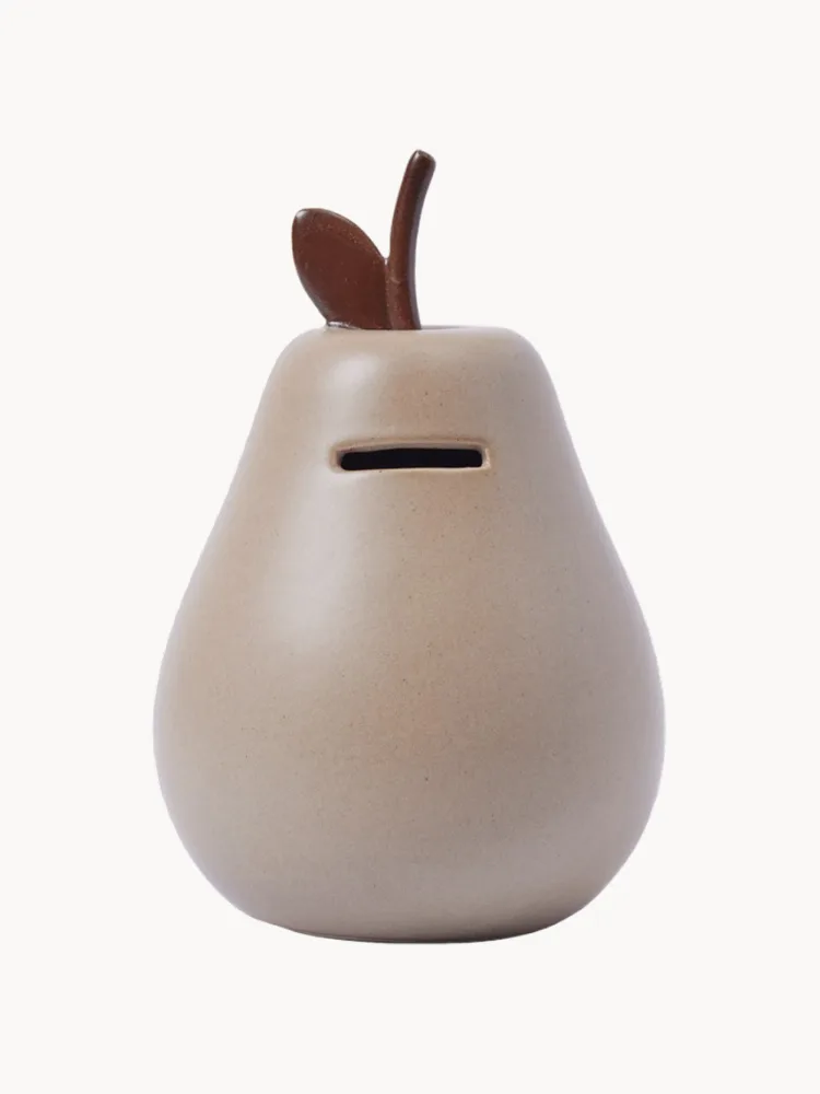 Ferm Living Kids Копилка детская Pear в виде груши из глазурованной каменной керамики, 12 х 19 см, серо-бежевая с коричневым