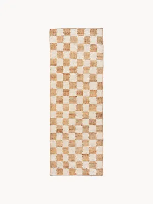 Ferm Living Ковер Check ручного ткачества из шерсти и джута в клетку, дорожка 70х180 см, молочно-белый с бежевым