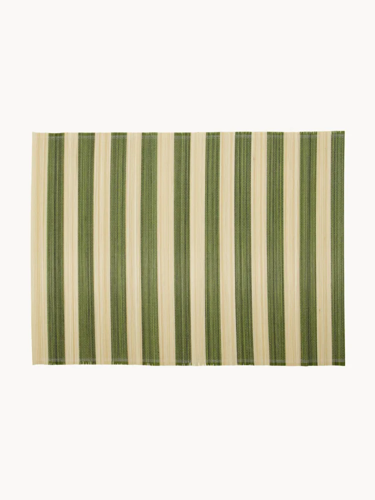 House Doctor Комплект плетёных салфеток под приборы из бамбука и хлопка Rayas, 4 шт, 46x35 см, светло-бежевый/тёмно-зелёный