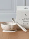 Jack o Juno Набор посуды для кормления Poppy in Bloom из силикона: миска на присоске 12 см и ложка 14 см, светло-бежевый — фото 3