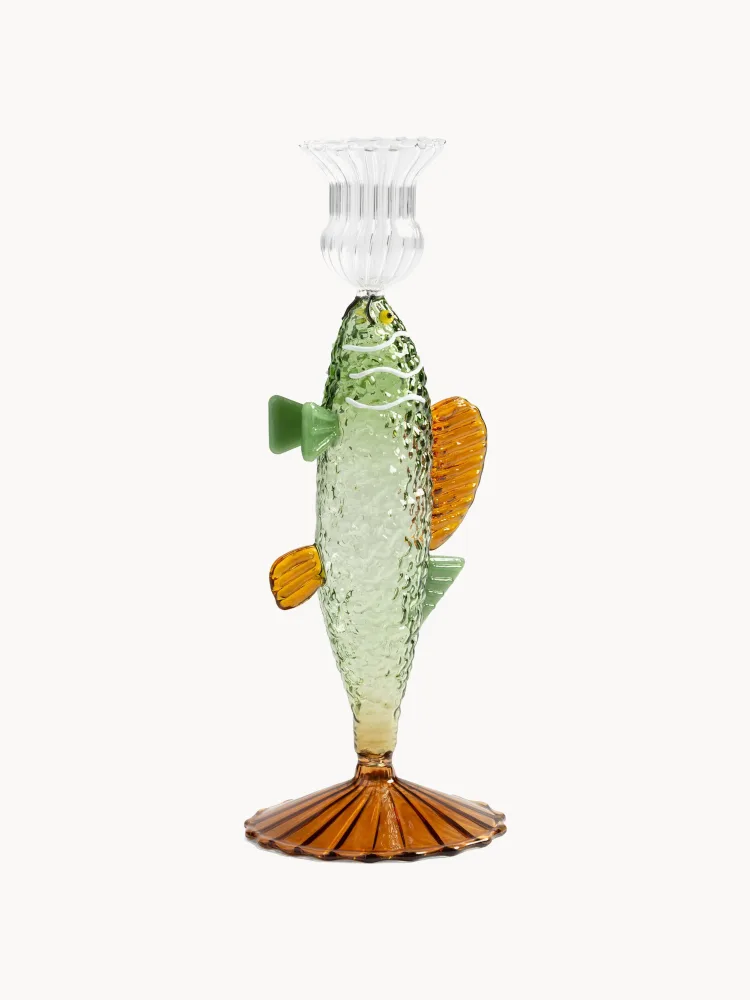 Подсвечник &klevering Fish из боросиликатного стекла, Ø 9 × В 21 см, Зелёный