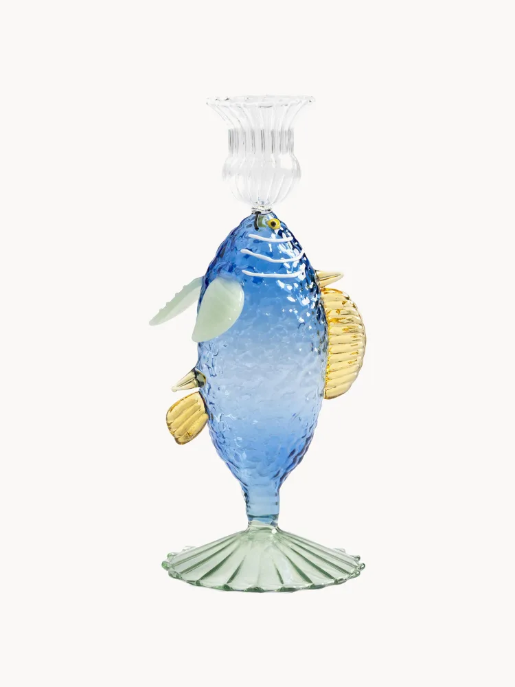 Подсвечник &klevering Fish из боросиликатного стекла, Ø 9 × В 19 см, Синий