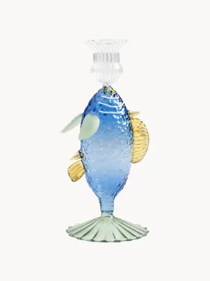 Подсвечник &klevering Fish из боросиликатного стекла, Ø 9 × В 19 см, Синий
