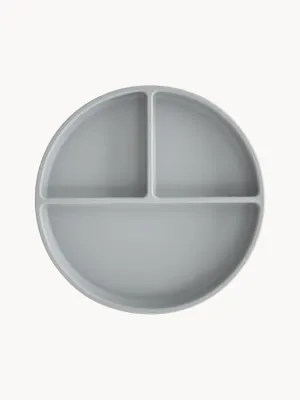Mushie Тарелка детская Suction на присоске с тремя секциями из пищевого силикона, диаметр 18 см, светло-серая