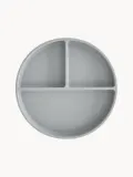 Mushie Тарелка детская Suction на присоске с тремя секциями из пищевого силикона, диаметр 18 см, светло-серая — фото 1