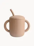 Mushie Поильник детский Pati с мягкой трубочкой и съёмной крышкой из пищевого силикона, 230 мл, высота 12 см, нугатовый — фото 1