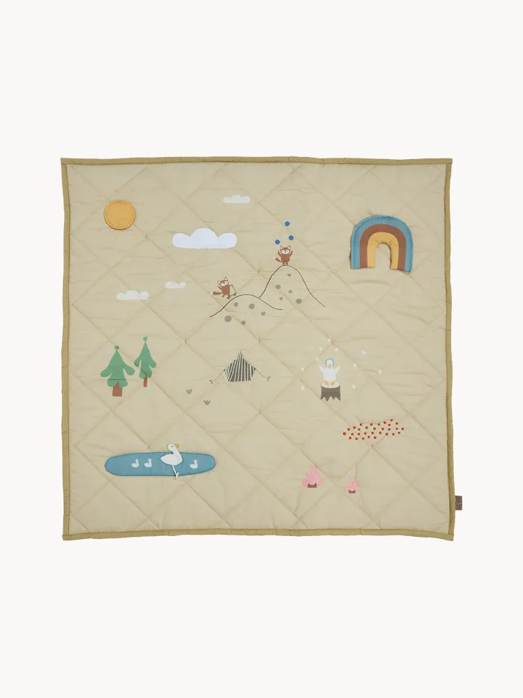 OYOY Mini Коврик игровой детский Forest стёганый хлопковый с лесным рисунком, 102 x 102 см, бежевый