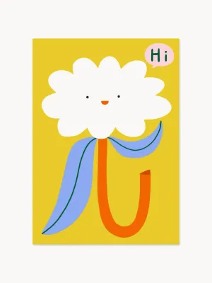 Paper Collective Постер Hi Flower 01 с улыбающимся цветком на жёлтом фоне, 100х140 см, бумага