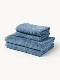 Westwing Collection Комплект велюровых полотенец Petra с геометрическим узором, 3 предм. (гостевое полотенце, полотенце для рук, банное полотенце), Синий — фото 5