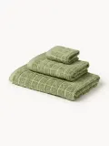 Westwing Collection Комплект полотенец Edita из хлопка и льна, 3 предм. (гостевое полотенце, полотенце для рук, банное полотенце), Зелёный — фото 1