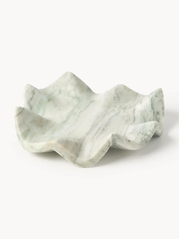 Westwing Collection Поднос декоративный из мрамора Gaia, диаметр 20 см, Ø 20 × В 5 см, Шалфейный зелёный мрамор