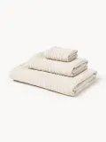 Westwing Collection Комплект велюровых полотенец Petra с геометрическим узором, 3 предм. (гостевое полотенце, полотенце для рук, банное полотенце), Светлый бежевый — фото 1