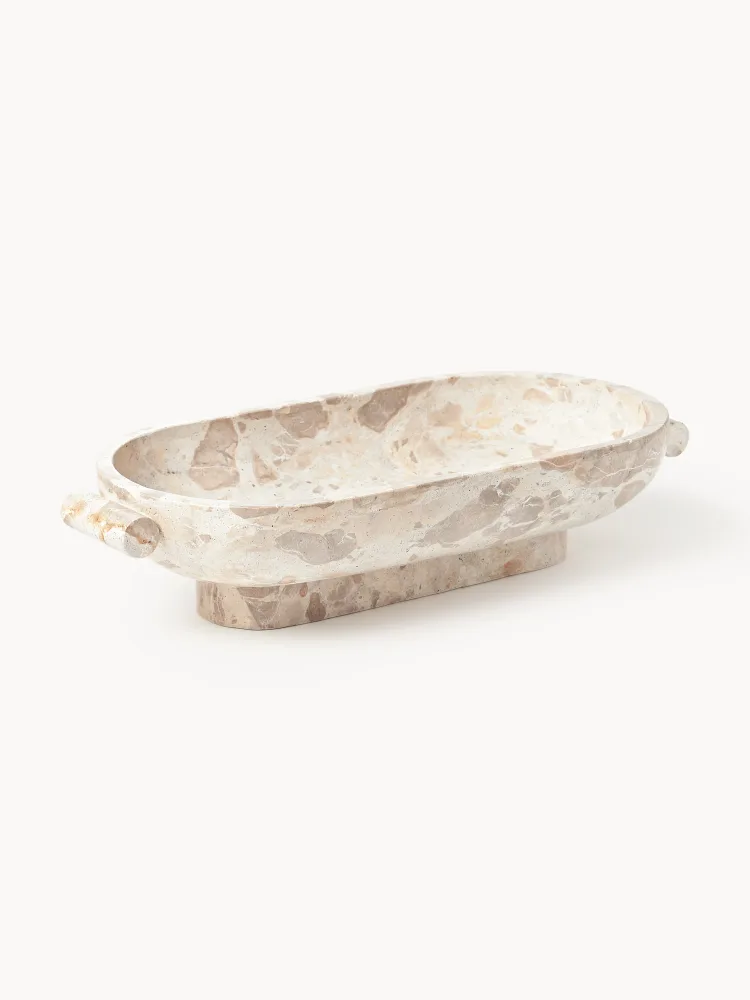 Westwing Collection Миска декоративная из мрамора Fossil, ширина 46 см, Ш 46 × В 10 см, Бежевый мрамор