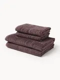 Westwing Collection Комплект велюровых полотенец Petra с геометрическим узором, 3 предм. (гостевое полотенце, полотенце для рук, банное полотенце), Тёмный фиолетовый — фото 5