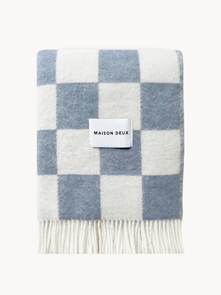 Maison Deux Плед Checkerboard белый со светло-голубым