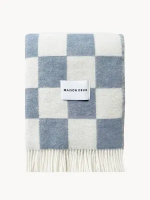 Maison Deux Плед Checkerboard белый со светло-голубым