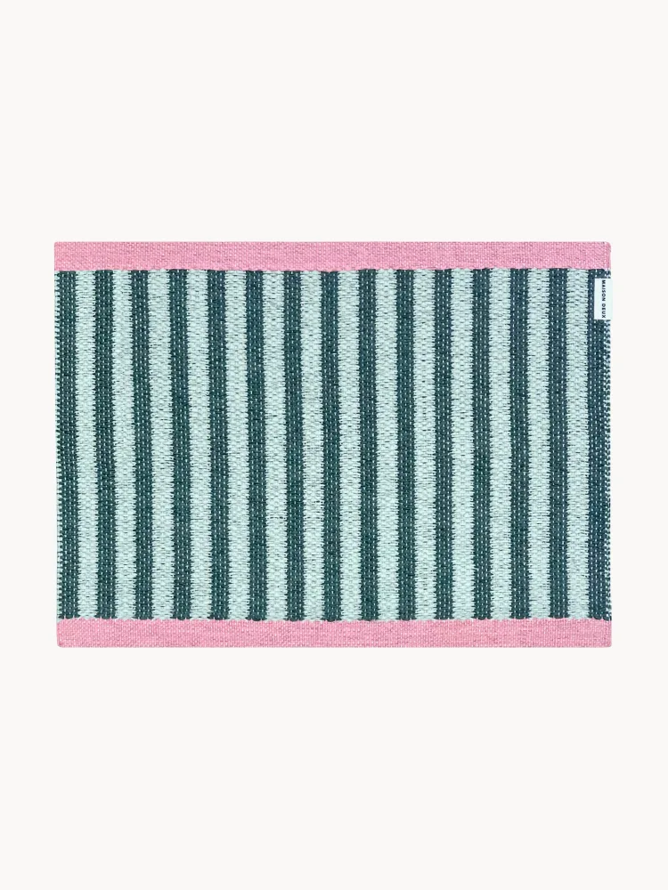Maison Deux Коврик придверный Stripe из винила в полоску, моющийся, 50х70 см, розово-голубой