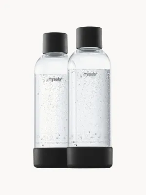 Mysoda Набор бутылок для воды Basic для сифона из пластика без BPA, 1 л, 2 шт., прозрачные с чёрным