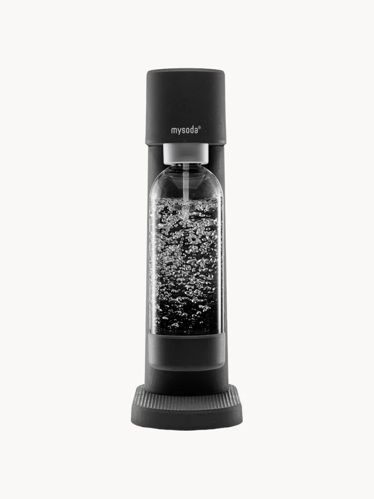 Mysoda Сифон для газирования воды Woody с бутылкой 1 л, корпус из древесного композита, высота 41 см, чёрный