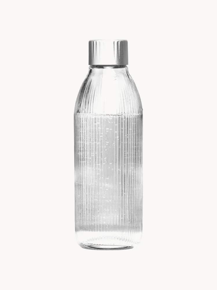 Mysoda Бутылка для воды Glassy стеклянная с алюминиевой крышкой, 1 л, высота 28 см, прозрачная с серебристым