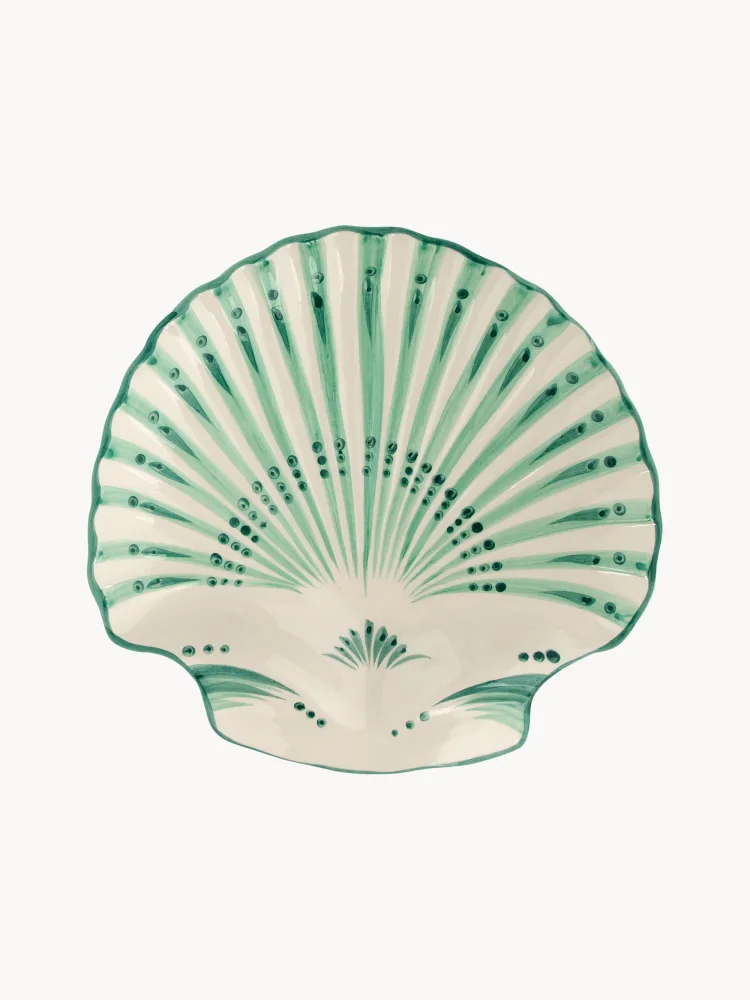 Anna + Nina Блюдо для подачи Shell Verde с ручной росписью, в форме ракушки, 33х32 см