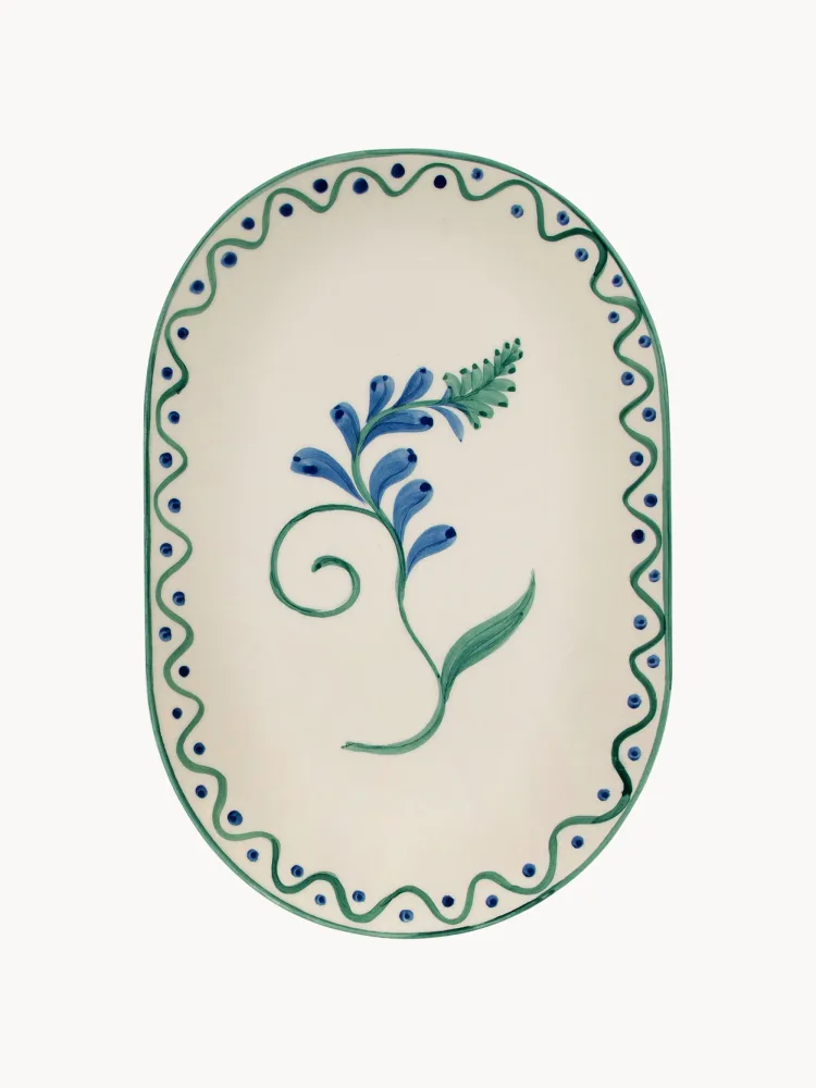 Anna + Nina Блюдо для подачи Indigo Flora с ручной росписью, овальное, 36х24 см
