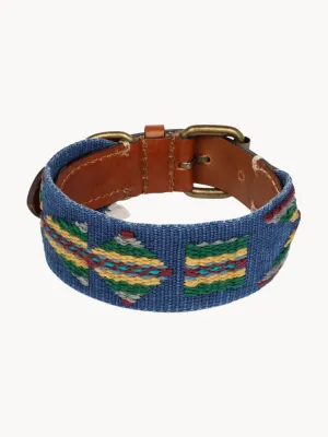 Buddys Dogwear Ошейник для собак Etna ручной работы с вышивкой и латунной фурнитурой, длина 32 см, синий с многоцветным узором