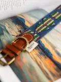 Buddys Dogwear Ошейник для собак Etna ручной работы с вышивкой и латунной фурнитурой, длина 32 см, синий с многоцветным узором — фото 4