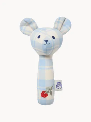 Garbo&Friends Погремушка Bear мягкая из хлопка в форме медвежонка, 14 х 22 х 5 см, молочно-белая с голубым и красным