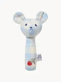 Garbo&Friends Погремушка Bear мягкая из хлопка в форме медвежонка, 14 х 22 х 5 см, молочно-белая с голубым и красным — фото 1
