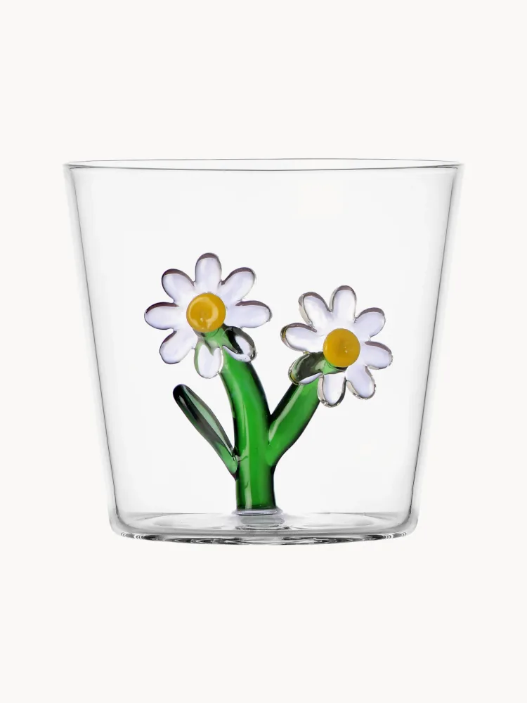 Ichendorf Стакан Botanica из боросиликатного стекла с цветком, зелёный с жёлтым, Ø 9 × В 8 см, 350 мл, Прозрачный