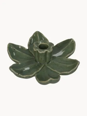 Подсвечник Flower из каменной керамики, Ø 17 × В 5 см, Оливковый зелёный