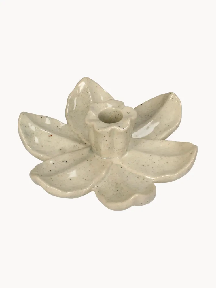 Подсвечник Flower из каменной керамики, Ø 17 × В 5 см, Светлый бежевый