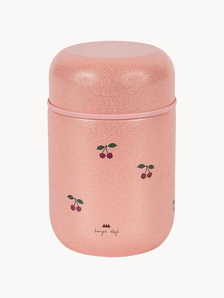 Konges Sløjd Термос для еды детский Cherry из нержавеющей стали с ложкой в крышке, диаметр 9 см, высота 14 см, пыльно-розовый