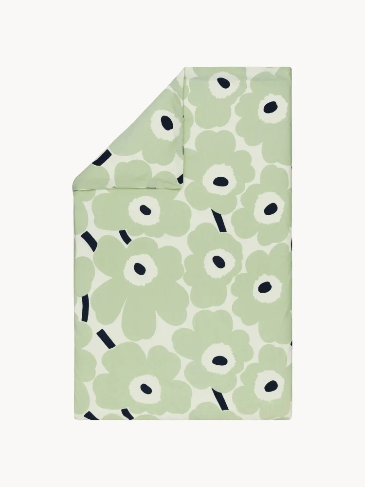 Marimekko Пододеяльник Unikko из хлопкового сирсакера, 140х200 см, Ш 140 × Д 200 см, Шалфейный зелёный